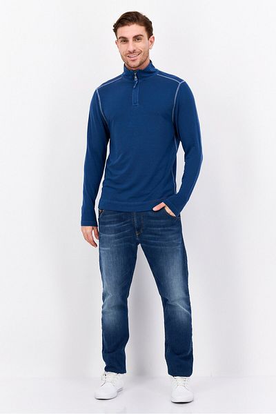 True Grit Men Mock Neck Plain Long Sleeves Sweatshirt, Teal Blue