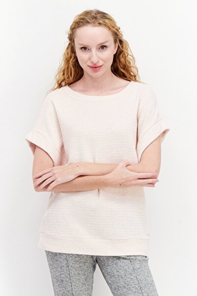 Marc New York Women Boat Neck Short Sleeves Textured Blouse, Peach