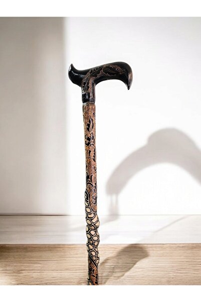 AHŞAPCİTY Devrek Bastonu Özel işlemeli Yılan Kabartmalı (Kızılcık Ağacı)