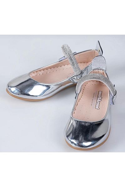 Merli&Rose Girl's Heart Banded Silver Ballerinas