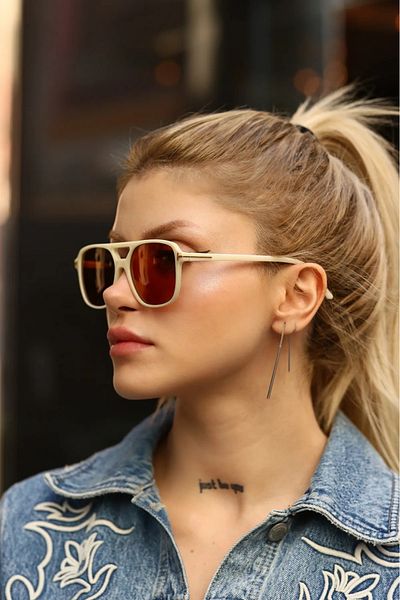 Nilu Moda نظارات شمسية بنية كريمية سهلة الاستخدام