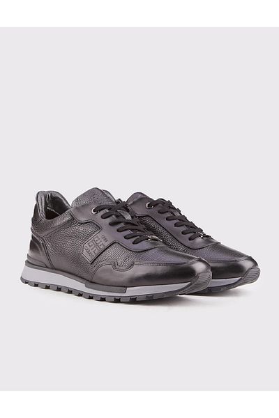 Cabani Men's Genuine Leather Black Fur Lace-Up Sneaker Sports Shoes