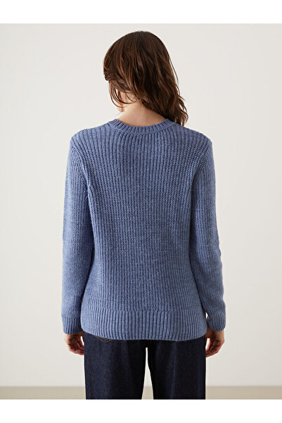 LC Waikiki Blue Crew Neck Lace-Like Knit Women's Knitwear Sweater