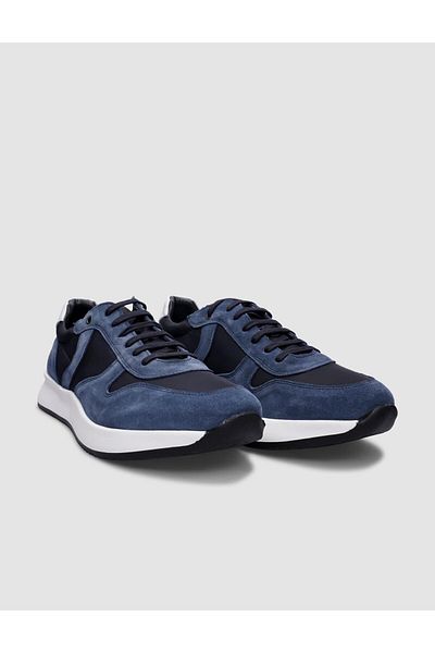 Cabani Men's Sneakers - 100% Genuine Leather, Blue Suede, Lace-up