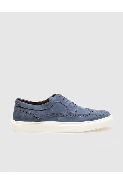 Cabani Genuine Leather Blue Suede Lace-Up Men's Sports Shoes