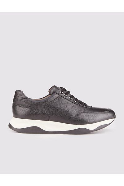 Cabani Men's Genuine Leather Ready Sole Black Lace-Up Sports Shoes