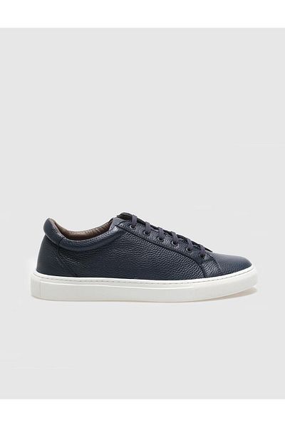 Cabani Genuine Leather Navy Blue Lace-Up Men's Sneakers