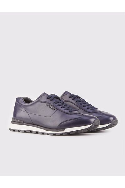 Cabani Genuine Leather Men's Navy Blue Lace-Up Sports Shoes
