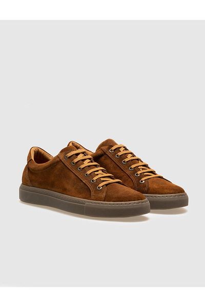 Cabani Genuine Leather Tan Suede Lace-Up Men's Sports Shoes