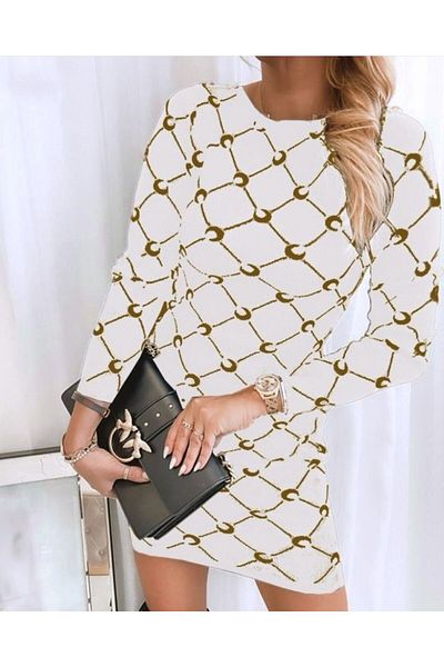 Kokosh moda Γυναικείο Πλεκτό Μίνι Φόρεμα με μακρυμάνικο λαιμόκοψη