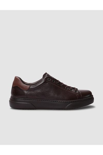 Cabani Genuine Leather Brown Lace-Up Men's Sneakers