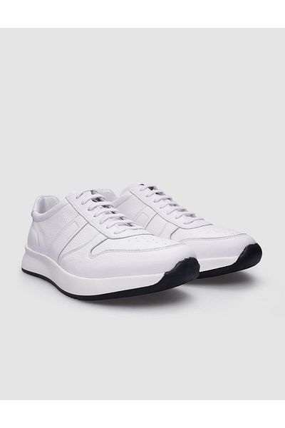 Cabani Men's Sneakers - 100% Genuine Leather, White, Lace-up