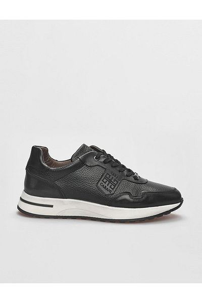 Cabani Genuine Leather Black Lace-Up Men's Sports Shoes