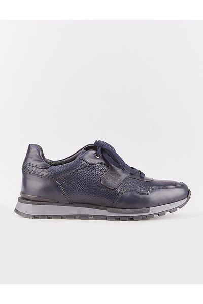 Cabani Specially Designed Genuine Leather Navy Blue Lace-Up Men's Sports Shoes