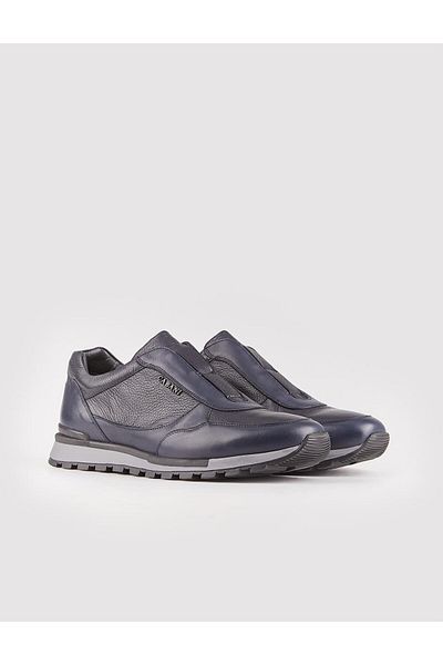 Cabani Rubber Sole Genuine Leather Navy Blue Men's Sports Shoes