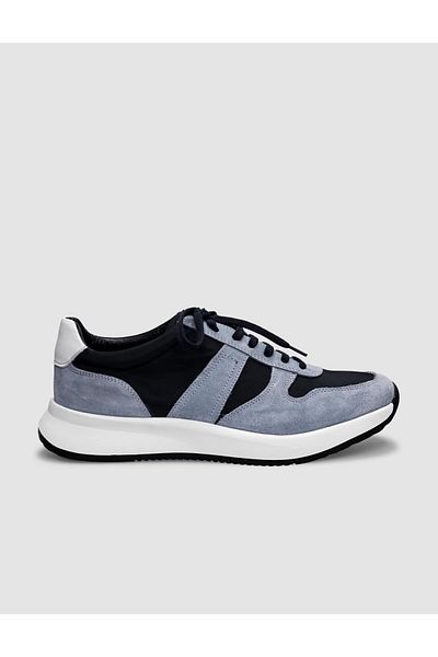 Cabani Genuine Leather Blue Lace-Up Men's Sports Shoes