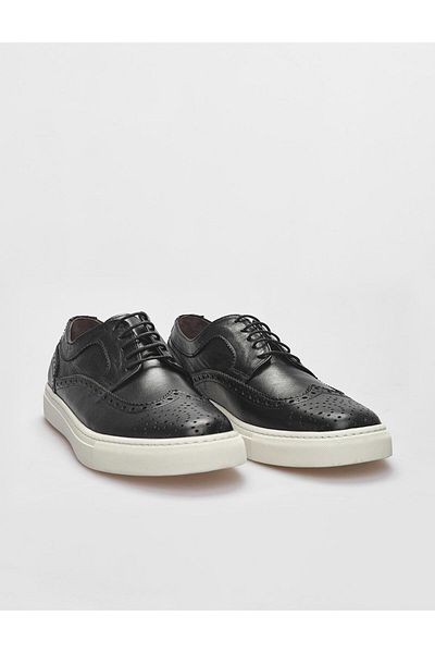 Cabani Genuine Leather Black Lace-Up Men's Sports Shoes