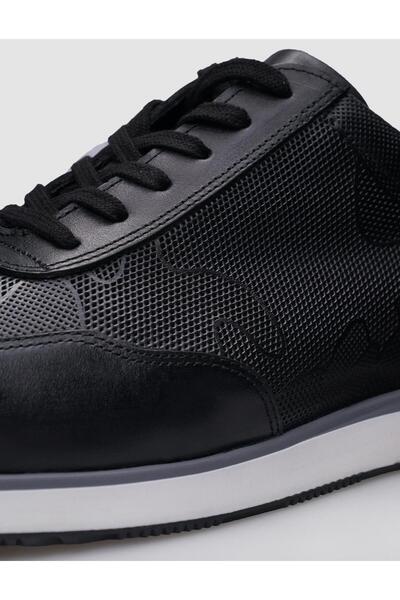 Cabani Ανδρικό αθλητικό παπούτσι με μαύρο σχέδιο 100% γνήσιο δέρμα - με κορδόνια