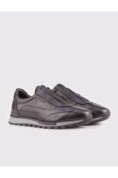 Cabani Genuine Leather Black Fur Laceless Men's Sports Shoes