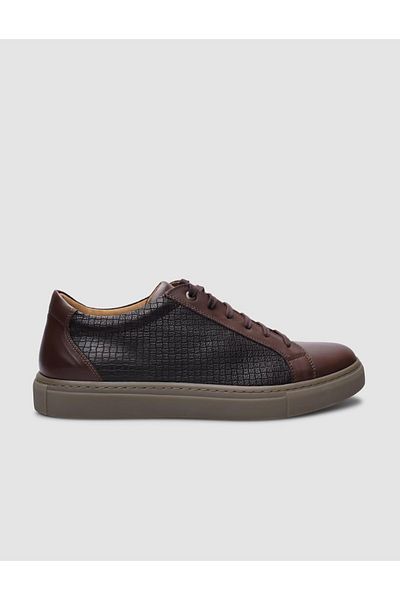 Cabani Brown Square Pattern - 100% Genuine Leather Men's Sneakers