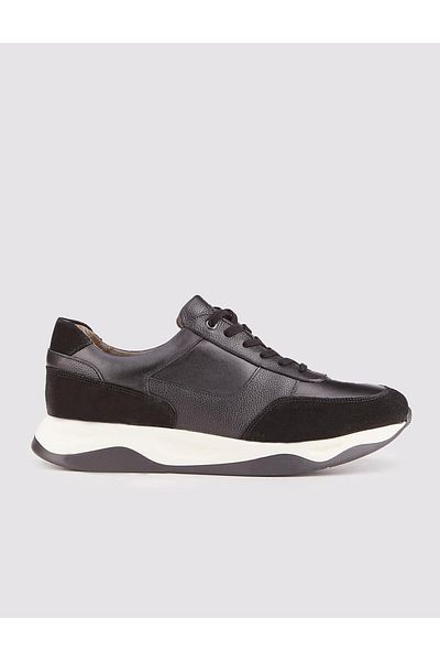 Cabani Light Rubber Sole Genuine Leather Black Men's Lace-Up Sports Shoes