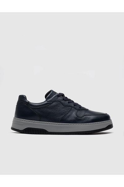 Cabani Genuine Leather Navy Blue Lace-Up Men's Sports Shoes