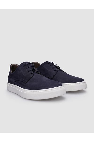 Cabani Navy Blue Nubuck Lace-up 100% Genuine Leather Men's Sneakers
