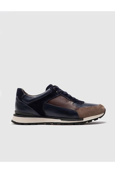 Cabani Genuine Leather Navy Blue Lace-Up Men's Sports Shoes