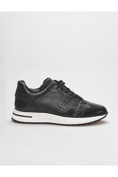 Cabani Genuine Leather Black Fur Lace-Up Men's Sports Shoes