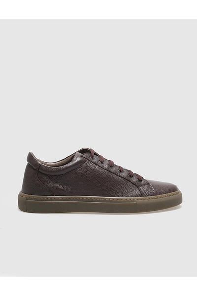 Cabani Genuine Leather Brown Lace-Up Men's Sneakers