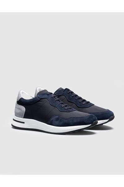 Cabani Genuine Leather Navy Blue Lace-Up Men's Sports Shoes