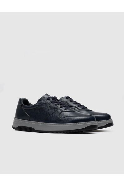 Cabani Genuine Leather Navy Blue Lace-Up Men's Sports Shoes