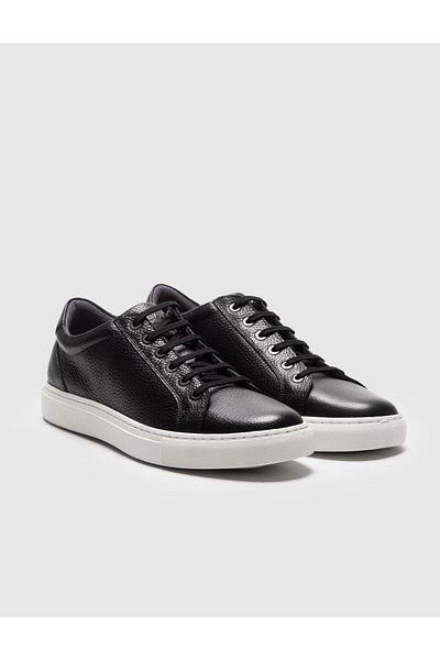 Cabani Genuine Leather Black Lace-Up Men's Sneakers