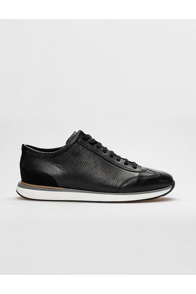 Cabani Genuine Leather Black Lace-Up Men's Sports Shoes