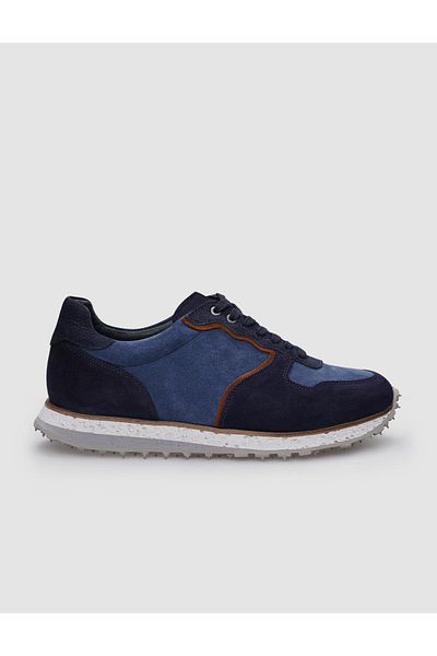 Cabani Navy Blue Suede Lace-up 100% Genuine Leather Men's Sneakers