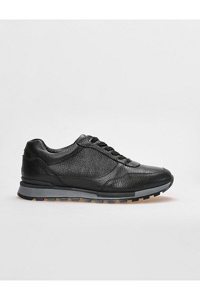 Cabani Genuine Leather Black Fur Men's Sports Shoes