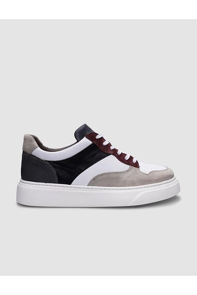 Cabani Men's Sneakers - 100% Genuine Leather, Beige-Black, Lace-up