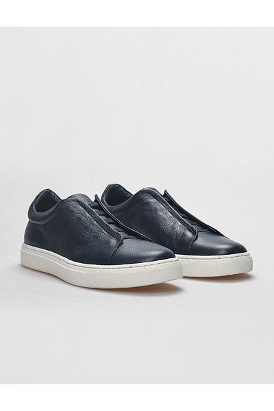 Cabani Genuine Leather Navy Blue Elastic Men's Sports Shoes