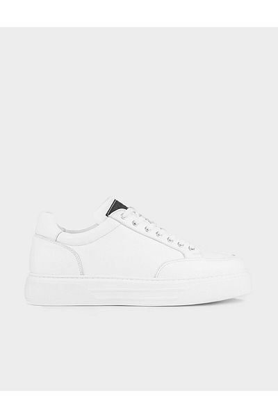 Cabani Genuine Leather White Laced Polyurethane Sole Men's Sports Shoes