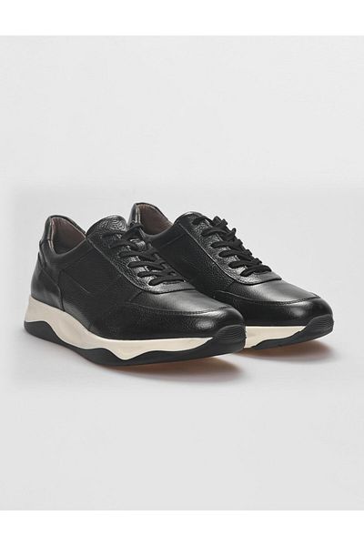 Cabani Genuine Leather Black Lace-Up Men's Sports Shoes