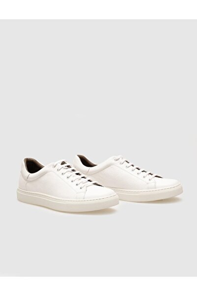 Cabani Genuine Leather White Lace-Up Men's Sports Shoes