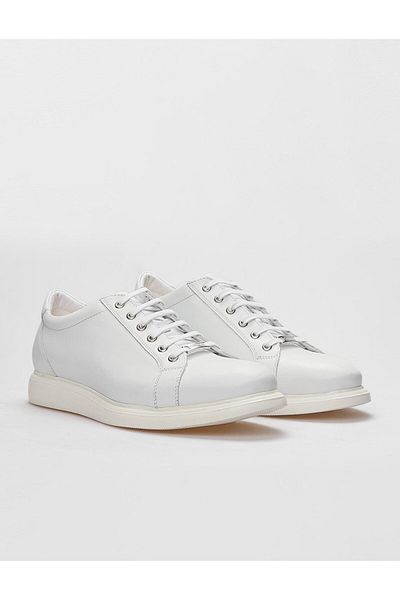 Cabani Genuine Leather White Lace-Up Men's Sports Shoes