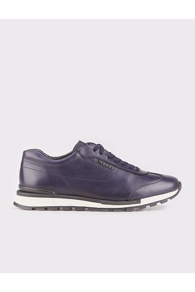 Cabani Genuine Leather Men's Navy Blue Lace-Up Sports Shoes