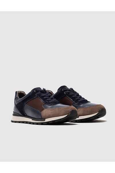 Cabani Genuine Leather Navy Blue Lace-Up Men's Sports Shoes
