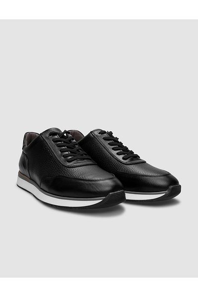 Cabani Black Genuine Leather - 100% Lace-Up Men's Sports Shoes