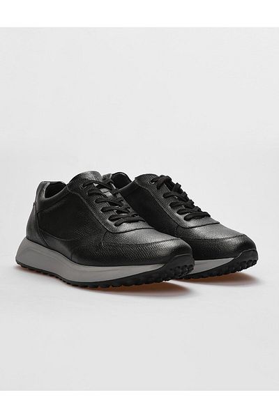 Cabani Genuine Leather Black Lace-Up Men's Sports Shoes