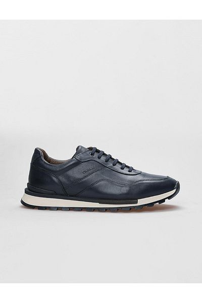 Cabani Genuine Leather Navy Blue Lace-Up Men's Sports Shoes