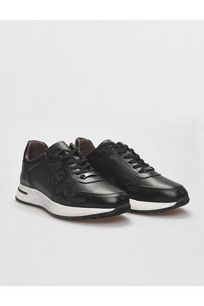 Cabani Genuine Leather Black Lace-Up Men's Sports Shoes