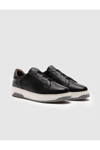 Cabani Black Genuine Leather Men's Sports Shoes