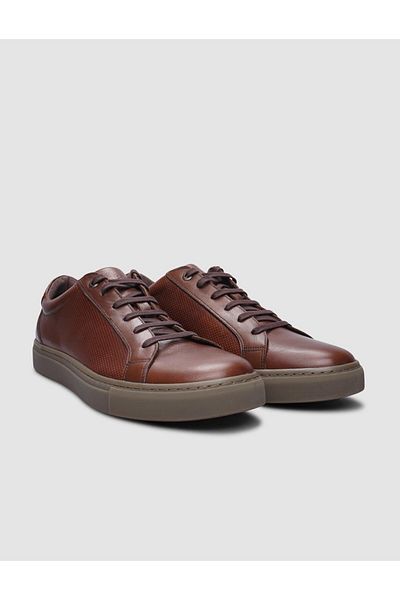 Cabani Men's Sneakers - 100% Genuine Leather, Tan Color, Lace-up